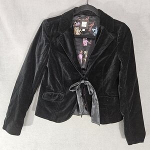 Old Navy Y2K Velvet Womens Blazer Black Belted Bow Solid Crop Size Small S